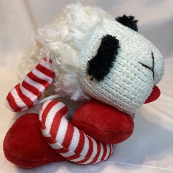 Multipet Sock-Face Lamb Chop Dog Toy w/Candy Cane Holiday Plush Soft Cute - Picture 10 of 16
